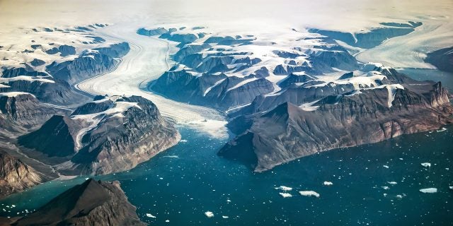 Aerial view of the coast of Greenland.