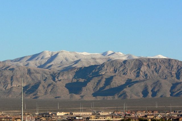 Las Vegas, Nevada, is located in the vast Mojave Desert basin and range, the city being in the basin and surrounded by big rocks, like the Las Vegas mountain formation topped off by Gass Peak, into which the single-engine aircraft crashed. 