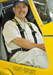 Dan Johnson in the cockpit of a light sport aircraft