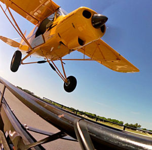 Landing the Titan-powered Legend Super Cub... as viewed from the truck.