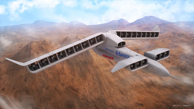The VTOL-capable Aurora LightningStrike, powered by three Rolls-Royce/Honeywell megawatt generators, is currently being built as a research platform for the U.S. government's DARPA X-Plane program.
