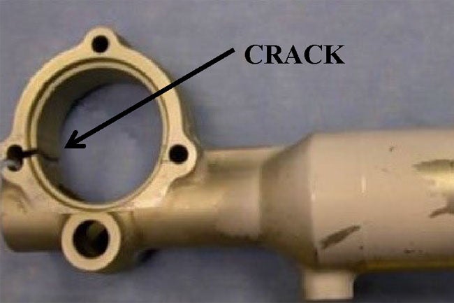 Crack in gear actuator assembly