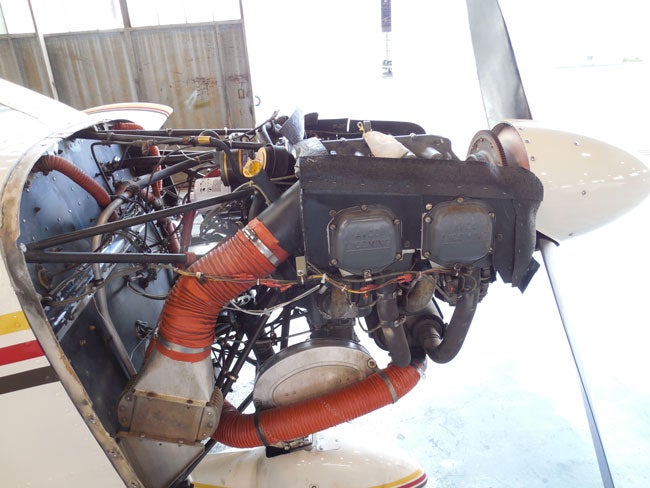 Aircraft engine with cowling removed for annual inspection