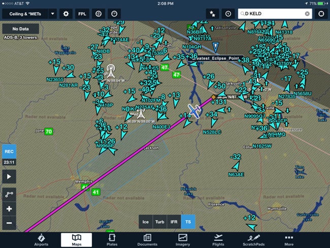 ADS-B right before total solar eclipse