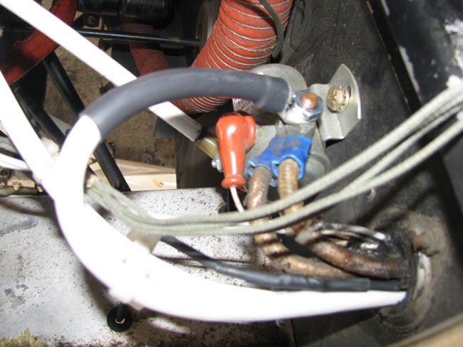 A close up of the starter solenoid wiring