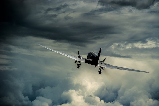 Flying over weather systems. 