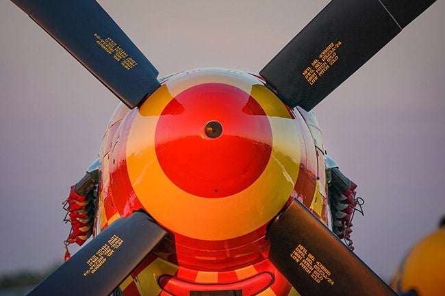 Behind that eye-catching spinner is a ear-catching V-12 Merlin.