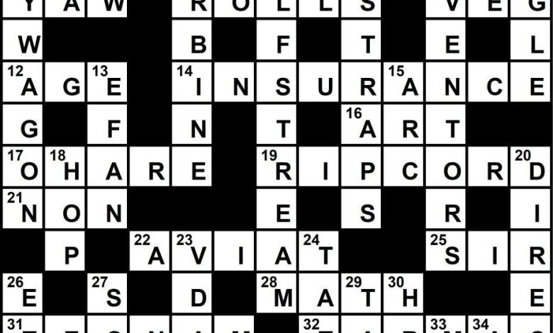 November 2018 Crossword Key