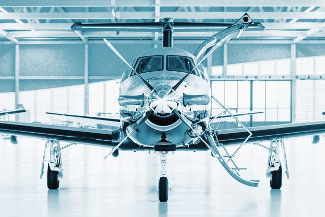 Airplane in hanger.