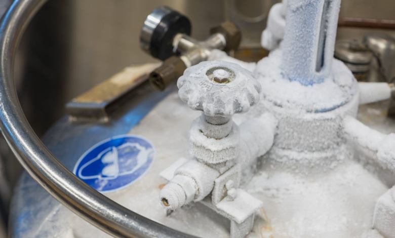 Container of liquid helium