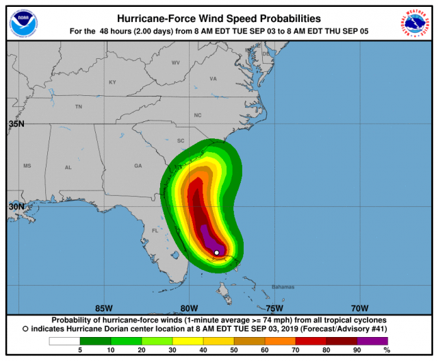 Hurricane Dorian Wind Speed Probabilities