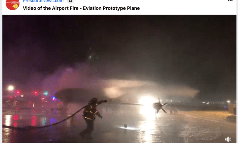 Electric plane on fire at Prescott Municipal Airport.