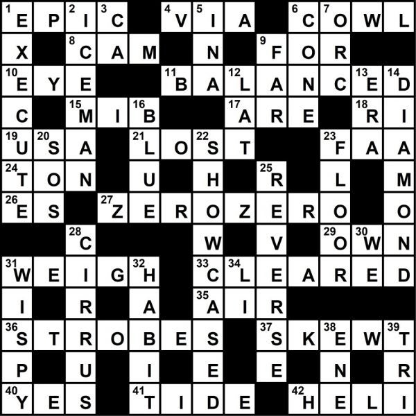 Crossword Key from Plane & Pilot's March 2020 Issue