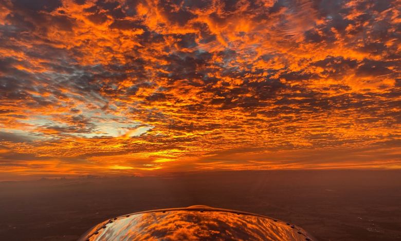 "Fiery Sunrise Over Texas," by Jon Hicks, the grand prize winner of the 2019 Your Flying World Contest