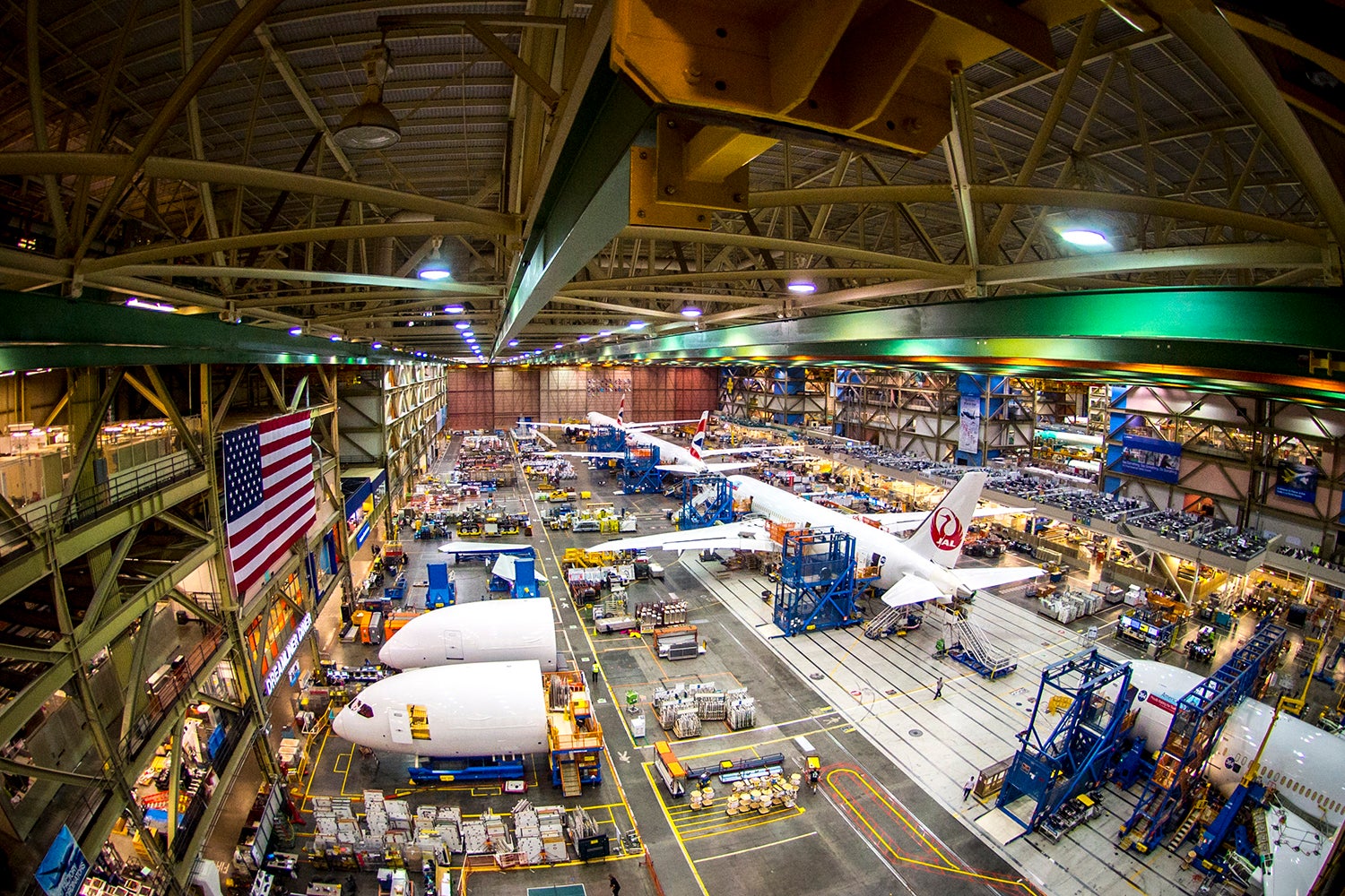 Boeing’s Everett, Washington, 777 factory before production was suspended earlier this week in the wake of the coronavirus epidemic. Photo courtesy of Boeing.