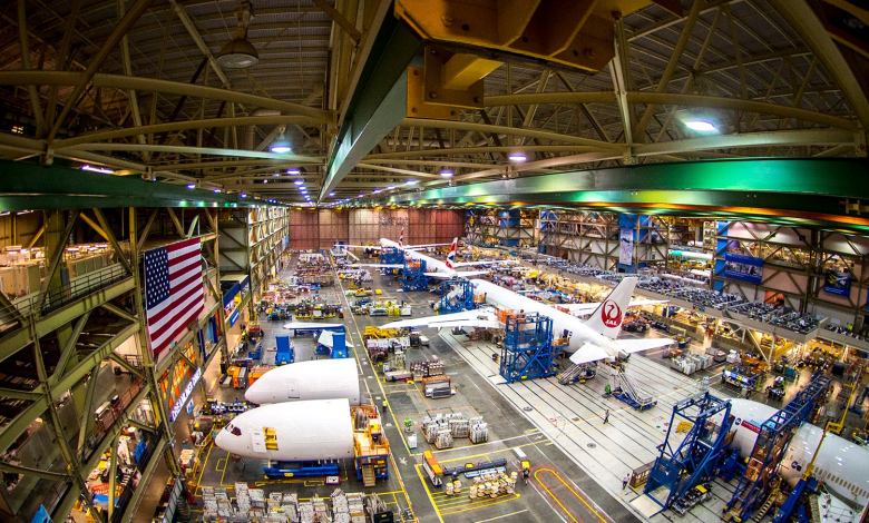 Boeing’s Everett, Washington, 777 factory before production was suspended earlier this week in the wake of the coronavirus epidemic. Photo courtesy of Boeing.