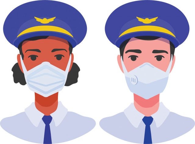 Pilots with medical masks on.