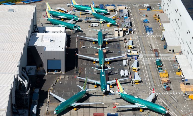 Boeing 737 Max and NG planes at Boeing headquarters.