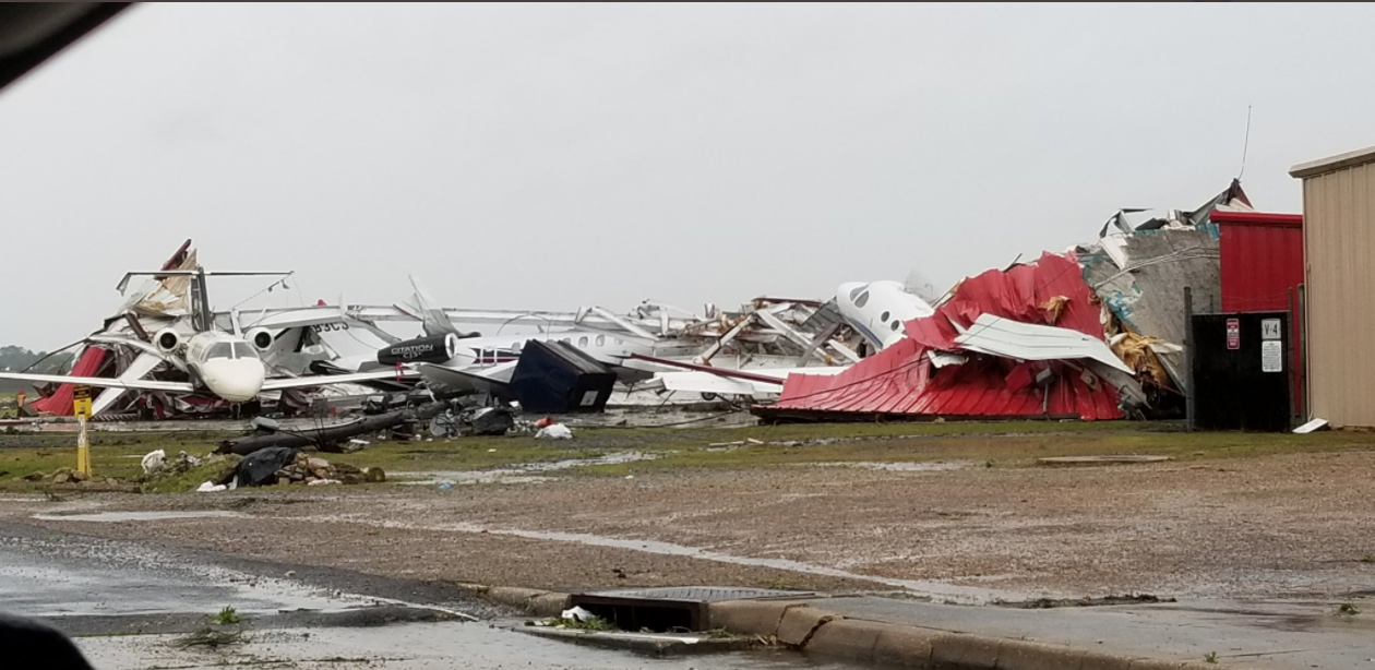 Monroe Regional Airport tornado damage.