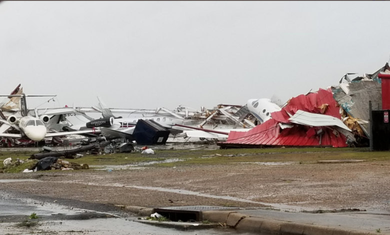 Monroe Regional Airport tornado damage.