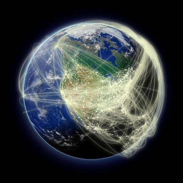 A network of flight paths. 