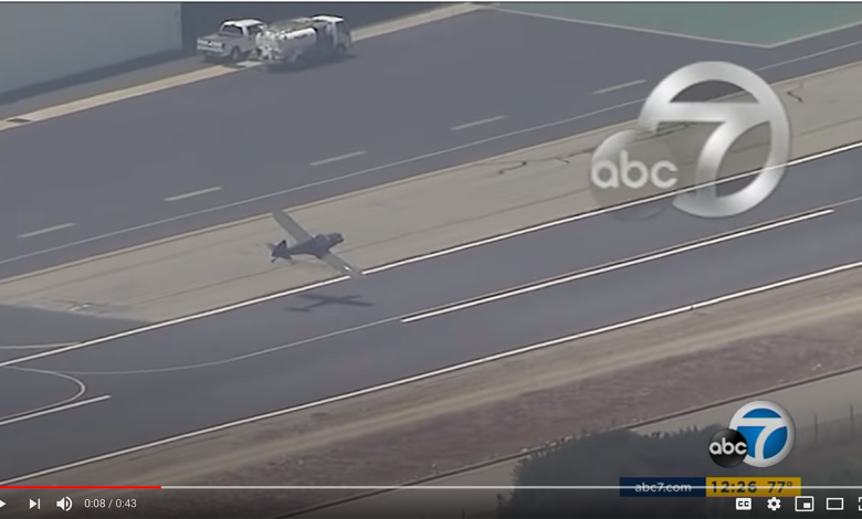 A screencap of the attempted landing captured on video by ABC 7.