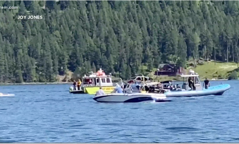 A screenshot of KREM's news coverage of the plane crash a Lake Coer d'Alene in Idaho.