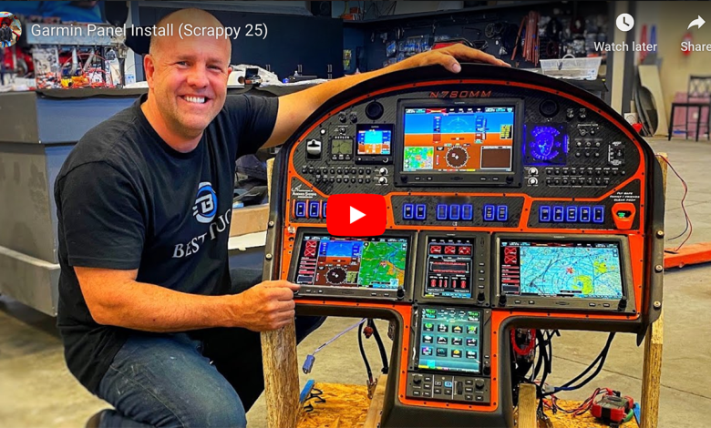 A screenshot from Mike Patey's video showing the installation of a Garmin panel in his plane, Scrappy.