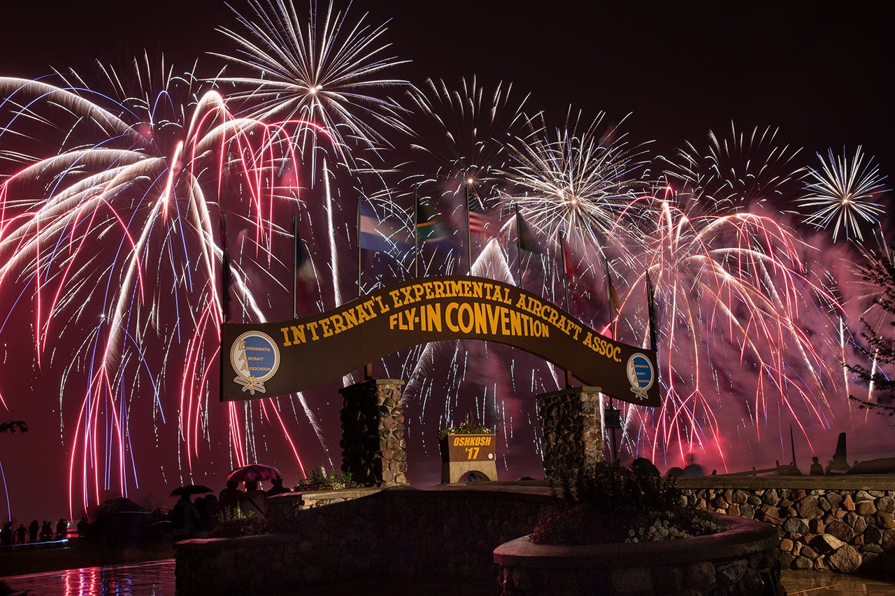 Fireworks from the Wednesday night air show at Oshkosh AirVenture