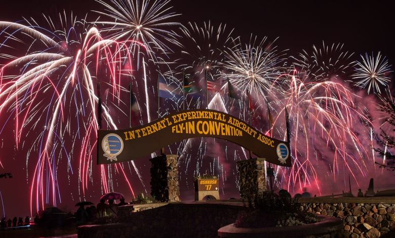Fireworks from the Wednesday night air show at Oshkosh AirVenture
