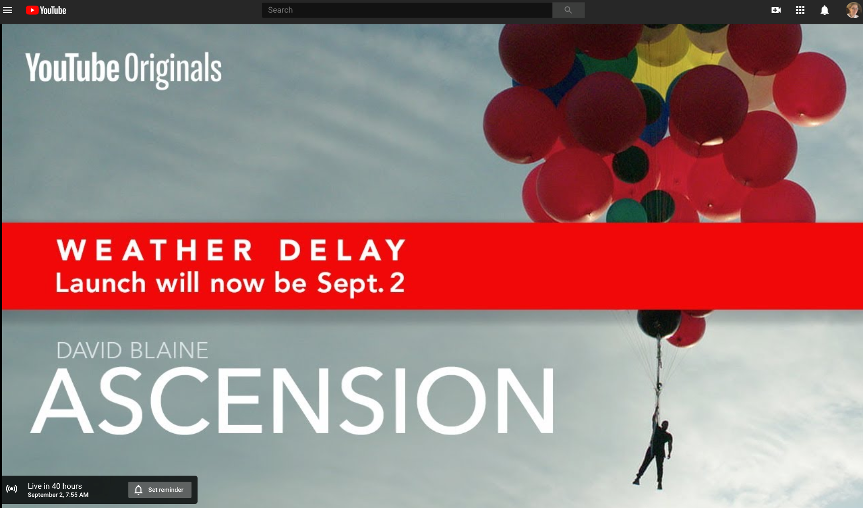 David Blaine Ascension Postponed