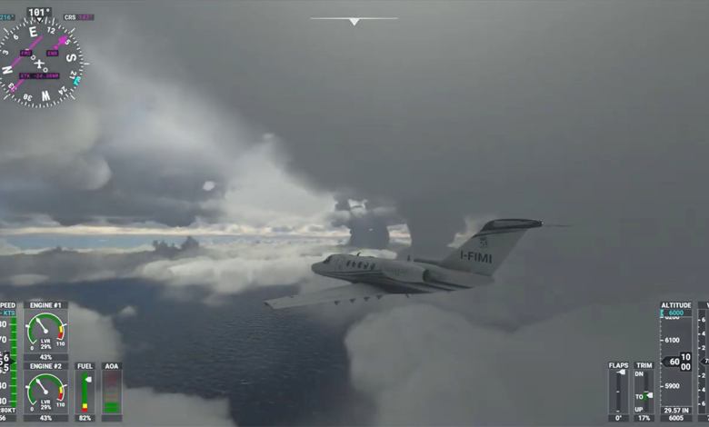 Flying through Hurricane Laura via Microsoft Flight Simulator.