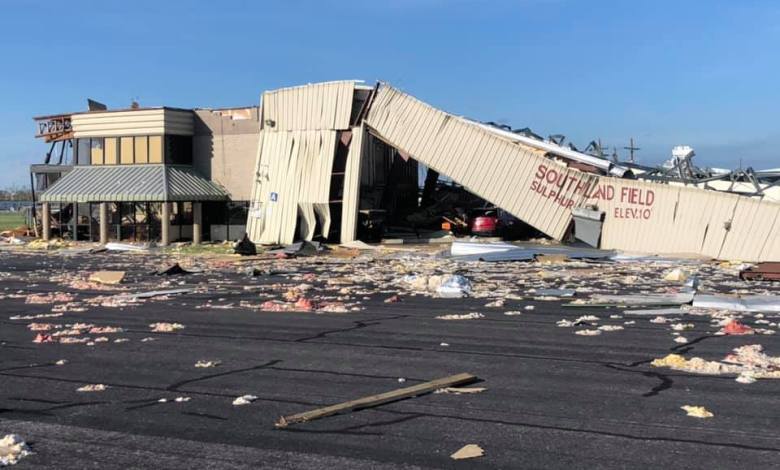 Hurricane Laura damage, Southland Field. Photo by Luc Williams