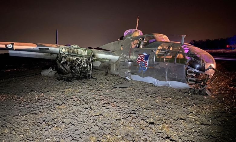 The B-25 flying as Old Glory crashed in California. Photo courtesy of San Joaquin County Sheriff's Office