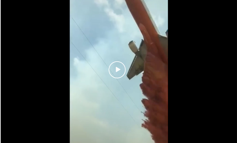 A screencap showing a DC-10 dropping flame retardant.