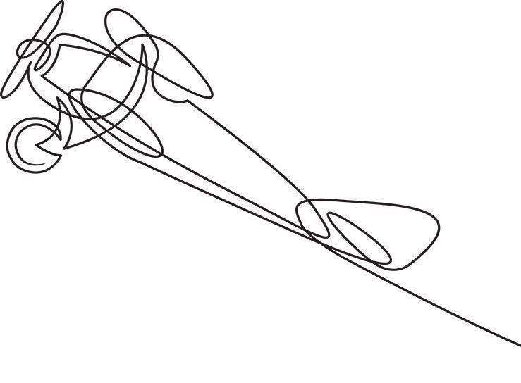 Continuous line drawing of jet plane . Flight biplane Tandem wing. The symbol of take-off in the sky
