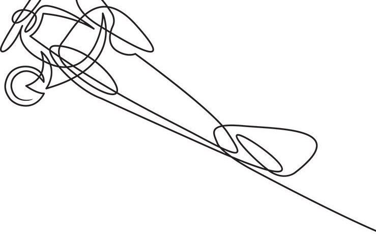 Continuous line drawing of jet plane . Flight biplane Tandem wing. The symbol of take-off in the sky