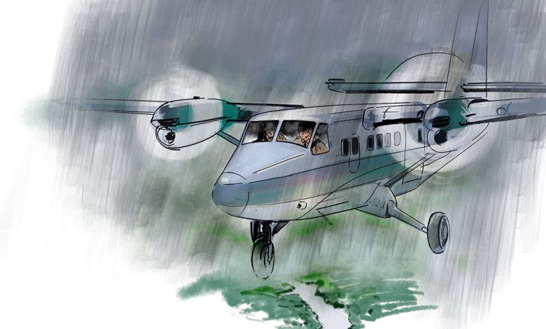 An Electrical Fire Over The Jungle In The Rain. Illustration by Gabriel Campanario