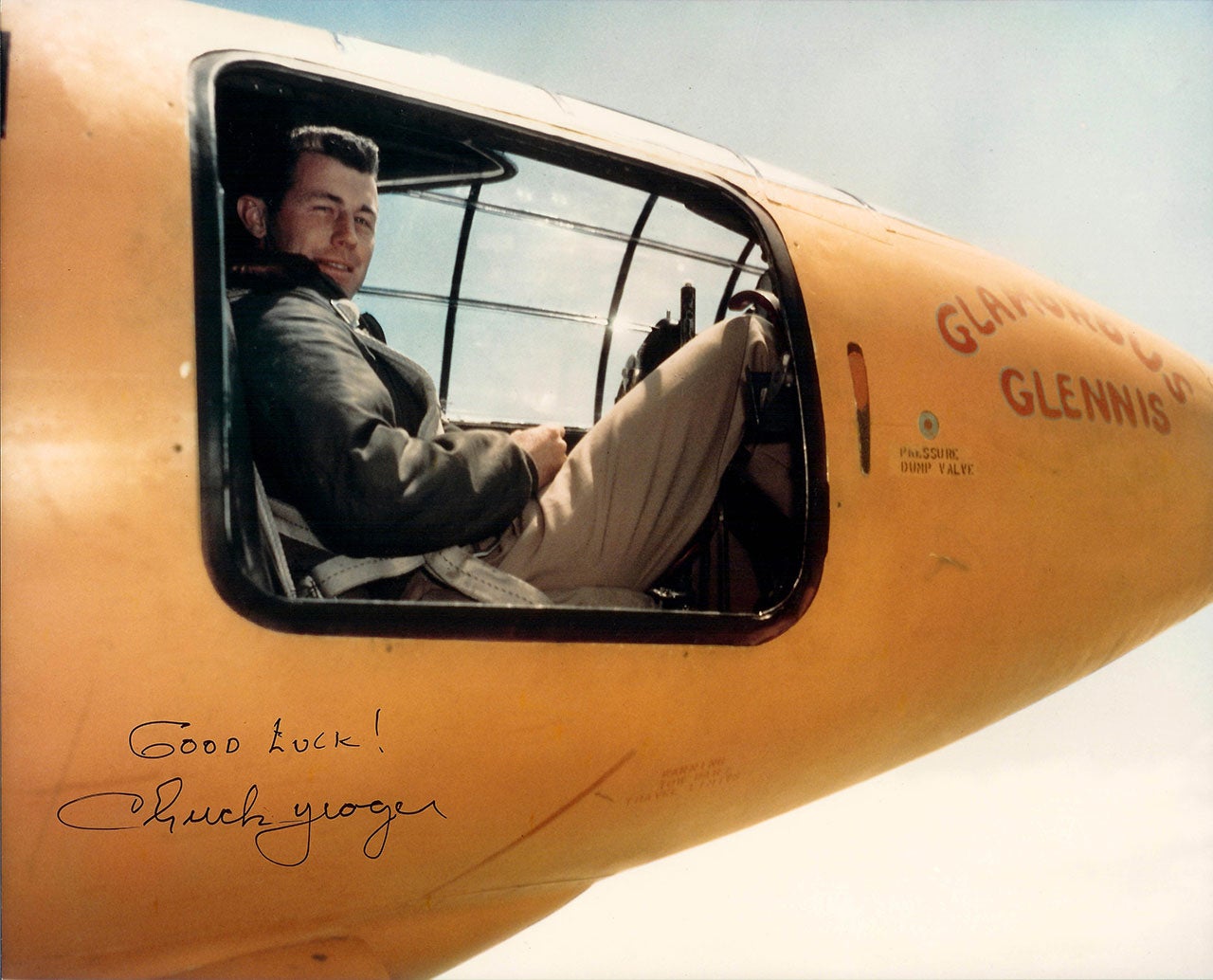 Chuck Yeager in the the Bell X-1 . Courtesy United States Air Force via Wikipedia Commons. Photo by Jack Ridley.