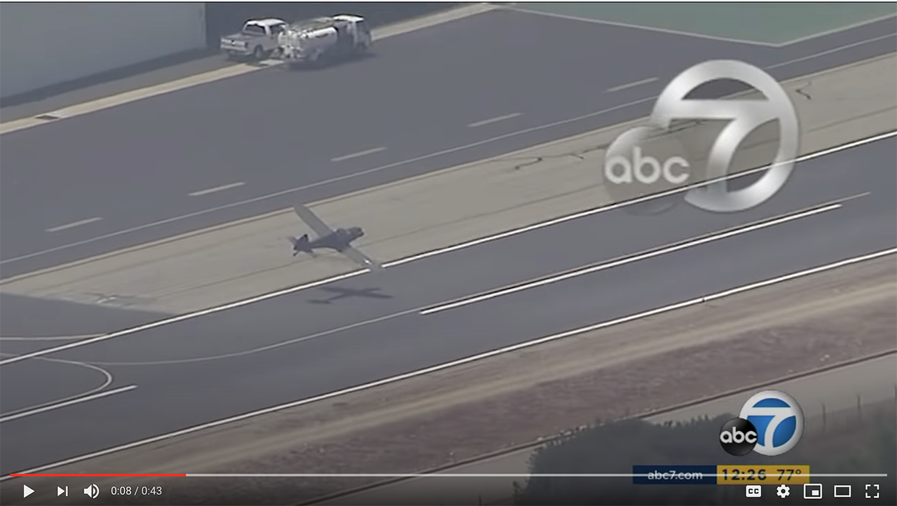 A screencap of the attempted landing captured on video by ABC 7.