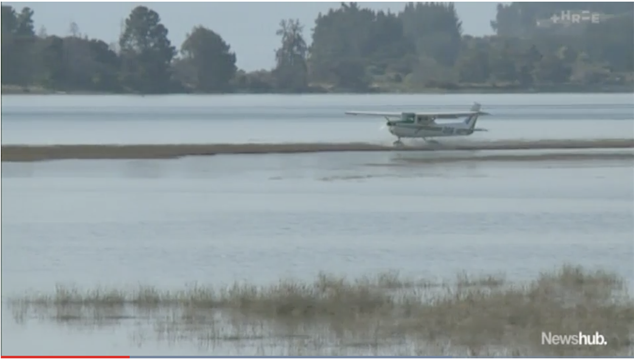 A screenshot from a video of a stranded Cessna 150.