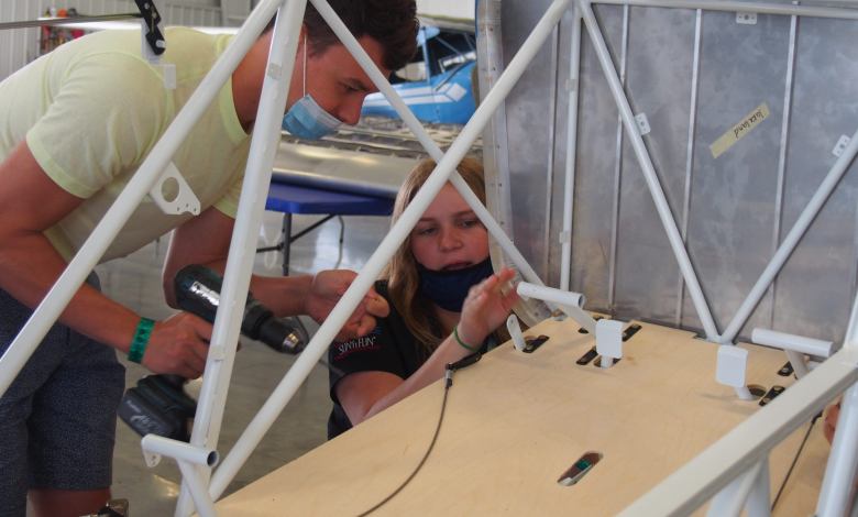 The members of the Lakeland Aero Club are assembling a Patriot Aircraft Recruit trainer at Sun 'n Fun 2021.