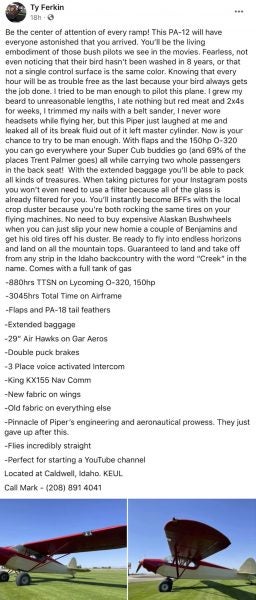 Funny Facebook Aircraft Ad