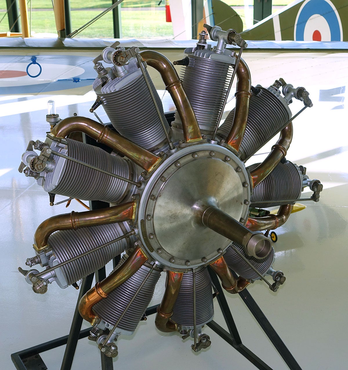 Rotary engines like this nine-cylinder Le Rhone ruled the skies in WWI but gave way to more practical designs even before the war’s end. Photo courtesy Evergreen Aviation and Space Museum