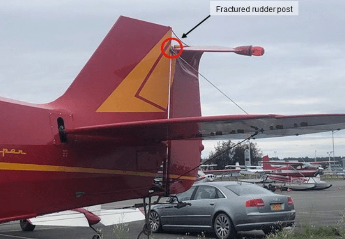 A vintage Piper with a fractured rudder post.