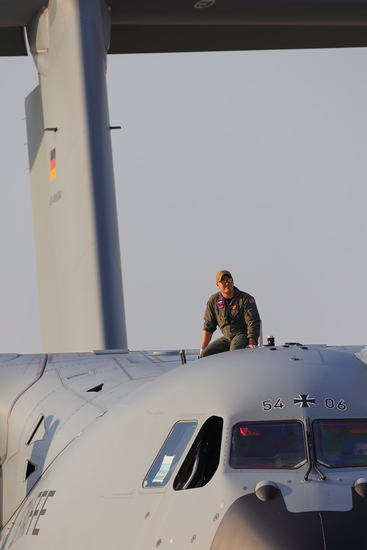 Crew member sits on Airbus A400
