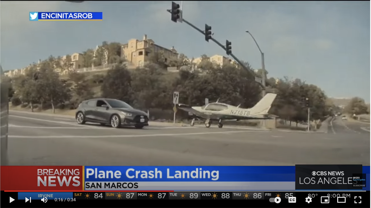 Powerless Plane Lands on Southern California Street!