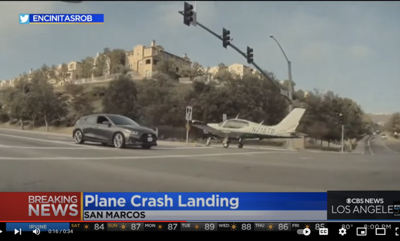 Powerless Plane Lands on Southern California Street!