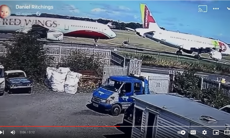 Small Plane Emergency Landing Threads the Needle Between Parked Jumbos