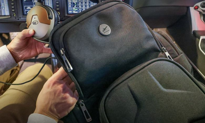 Flight bag on a pilot's lap